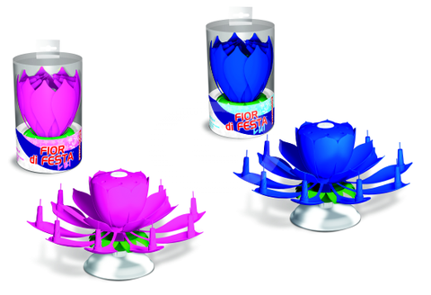  Foto: Candela Musicale Fiore con Fontana e 8 candele - Rosa